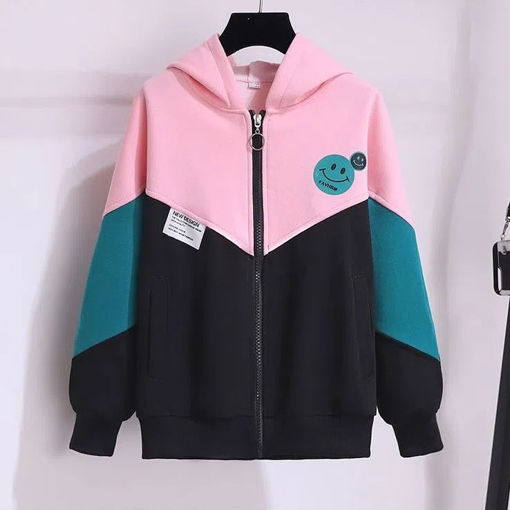 Children's Clothing Spring And Autumn Girls' Casual Suit Large Children's Stitching Fashionable Long-sleeved Sweater Sports Ankle Pants Two-piece Set