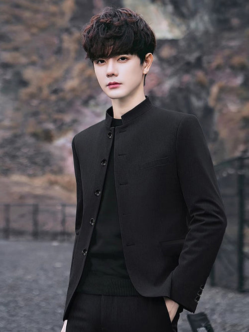 Chinese Tunic Suit For Young Men Slim Fit Stand Collar Performance Chinese Wedding Chinese Style Suit Coat Youth Tang Suit Suit