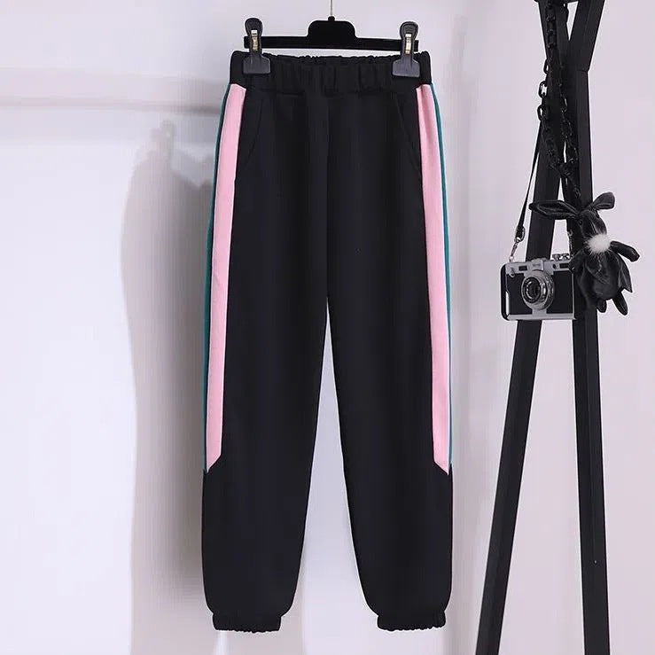 Children's Clothing Spring And Autumn Girls' Casual Suit Large Children's Stitching Fashionable Long-sleeved Sweater Sports Ankle Pants Two-piece Set